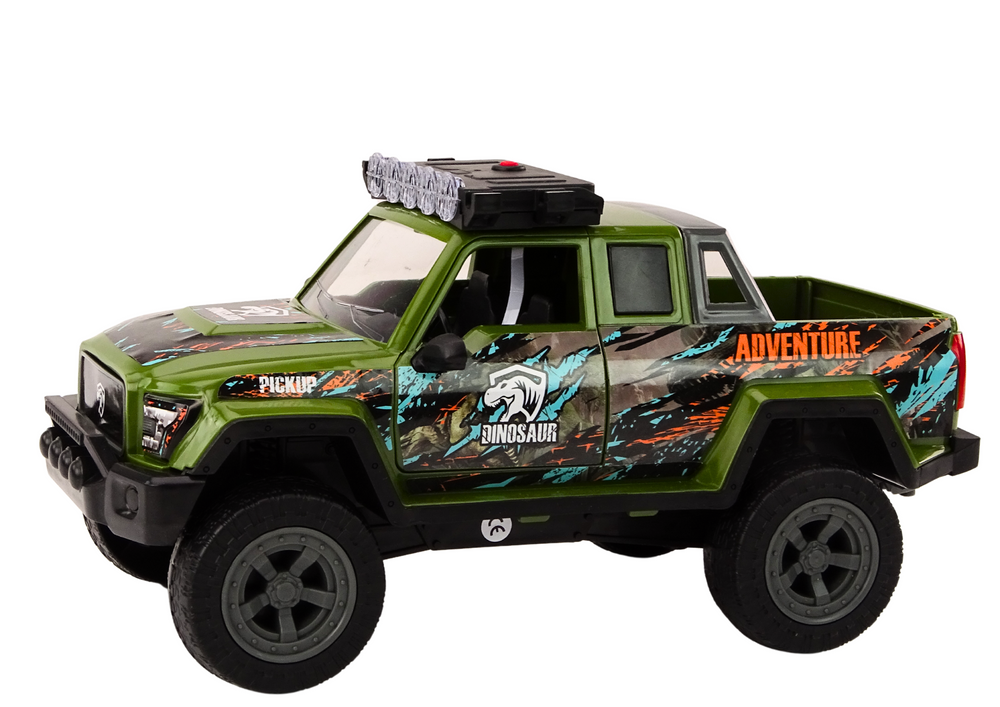 Mašinėlė off-road hunting car hunter dinosaur lights sounds green