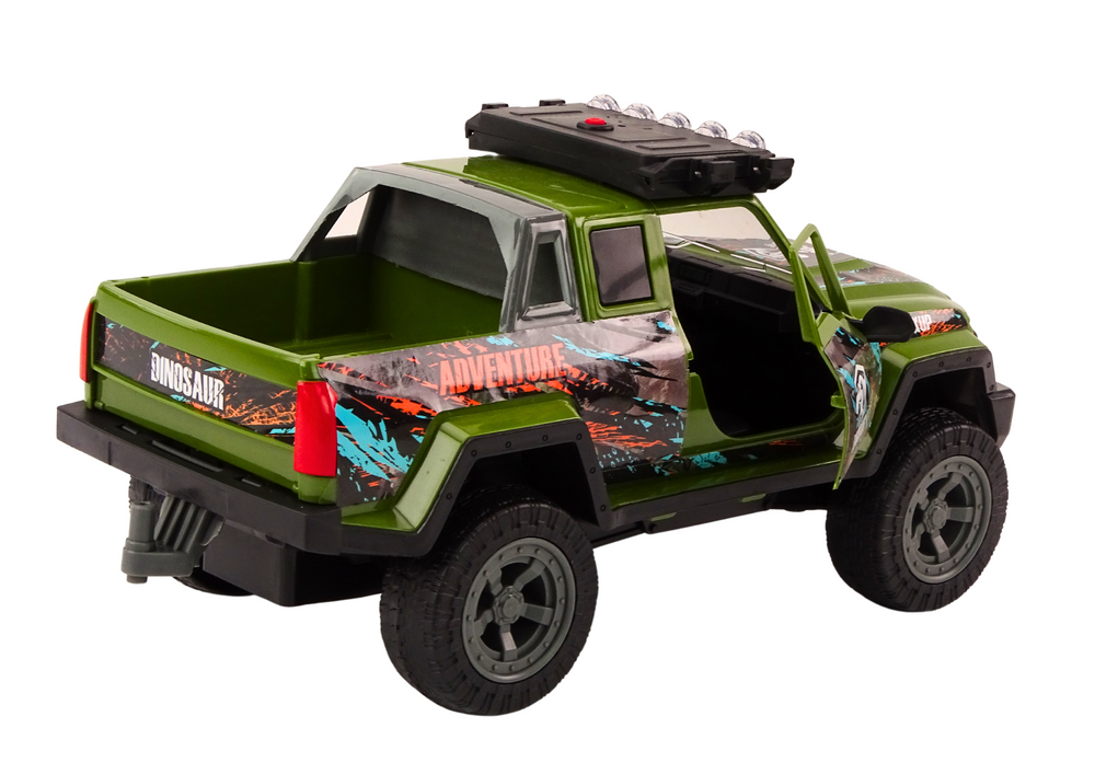 Mašinėlė off-road hunting car hunter dinosaur lights sounds green