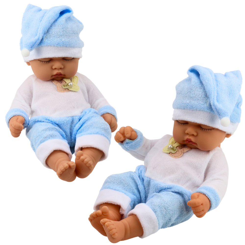 Lėlė kūdikis mėlynais pižamos rūbais, 24 cm