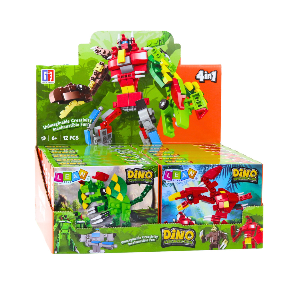 Dinozaurų ir robotų konstrukciniai blokeliai 2-in-1, 50-70 vnt.