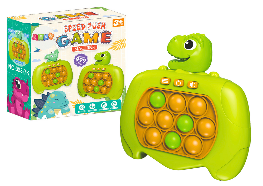 Žaidimas pop-it dinozauras su šviesos efektais, 999 lygiai, žalias