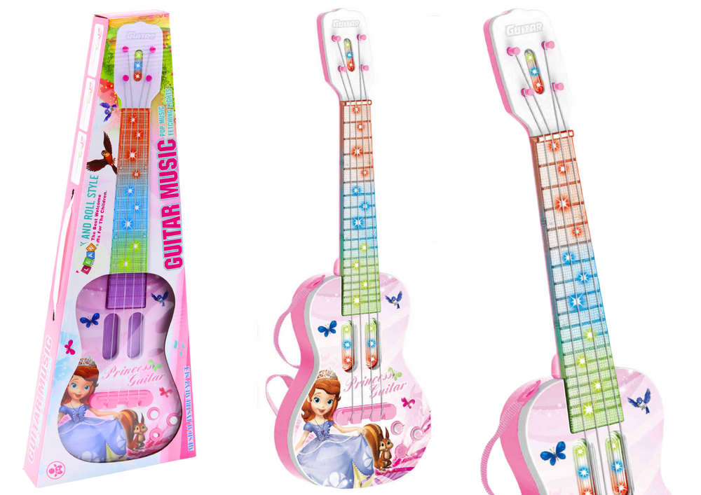 Vaikiška rausva elektrinė gitara su princesės motyvu
