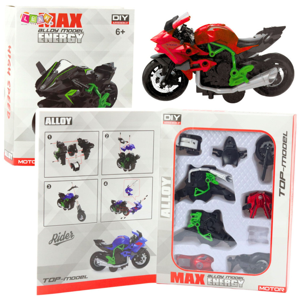 Motociklo modelis 1:14, žalia-raudona spalvos