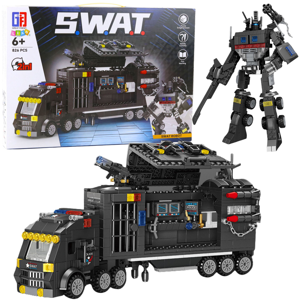 Konstravimo rinkinys 8in1 swat transporto priemonė ir robotas, 826 detalės