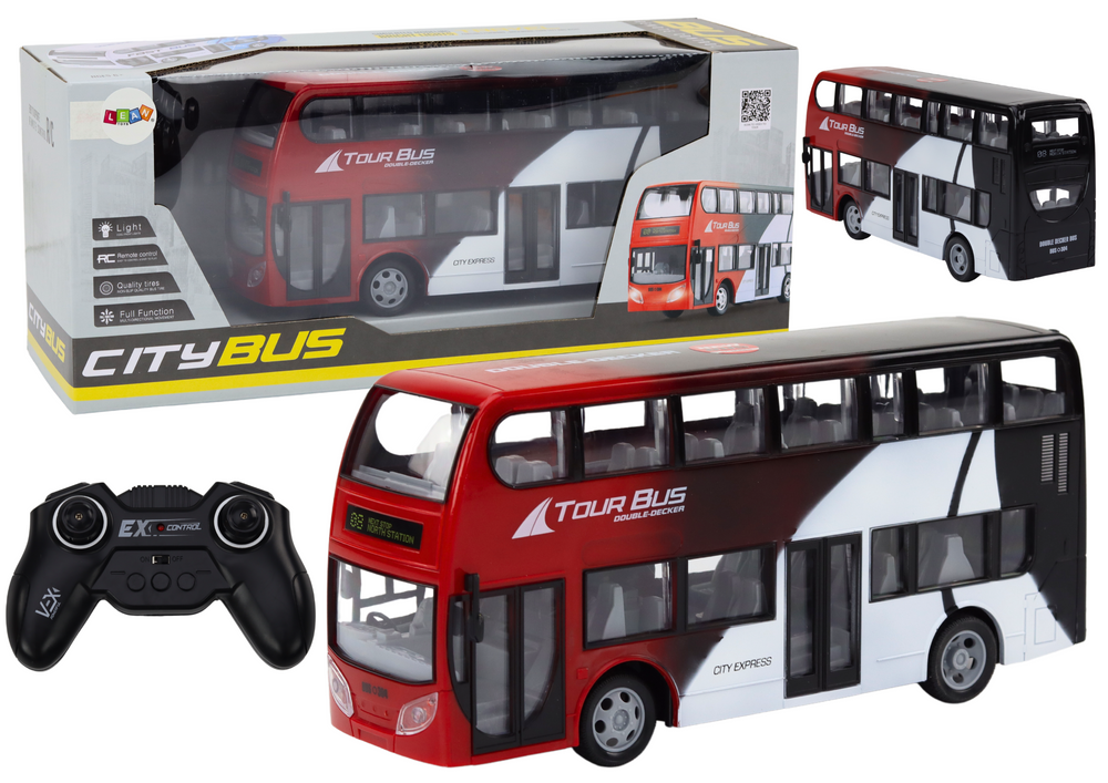 Nuotoliniu būdu valdomas dviaukštis autobusas su šviesomis 29x13.5x7.5 cm