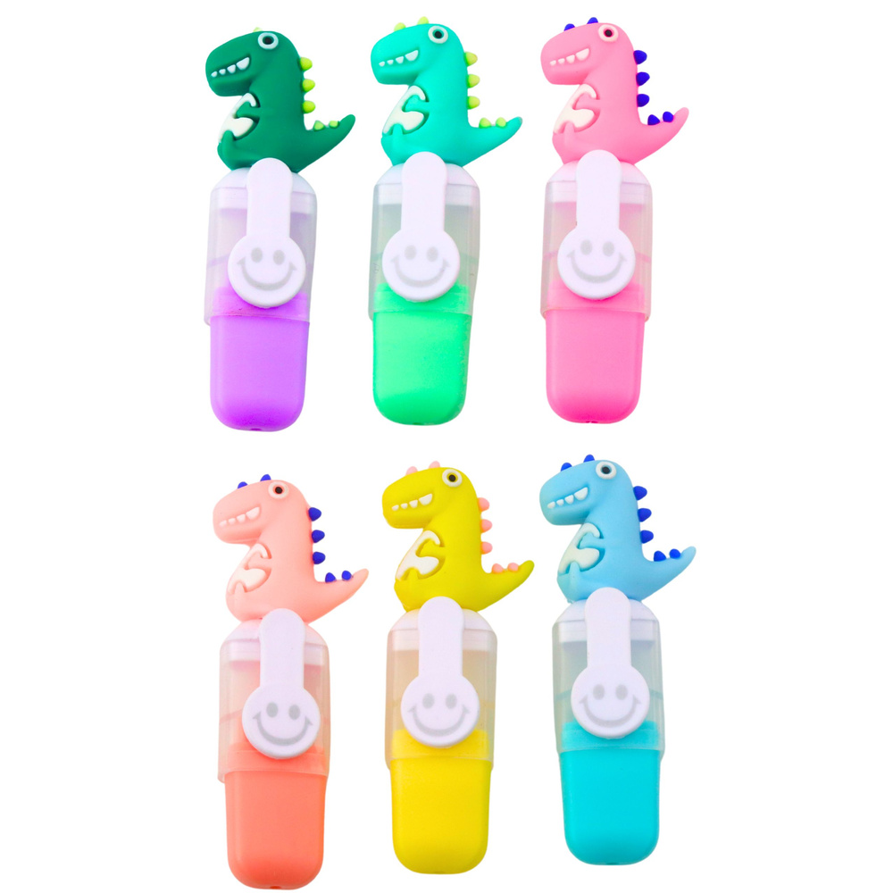 Mini žymeklių rinkinys su dinozaurais dėkle (6 vnt. 8 cm)