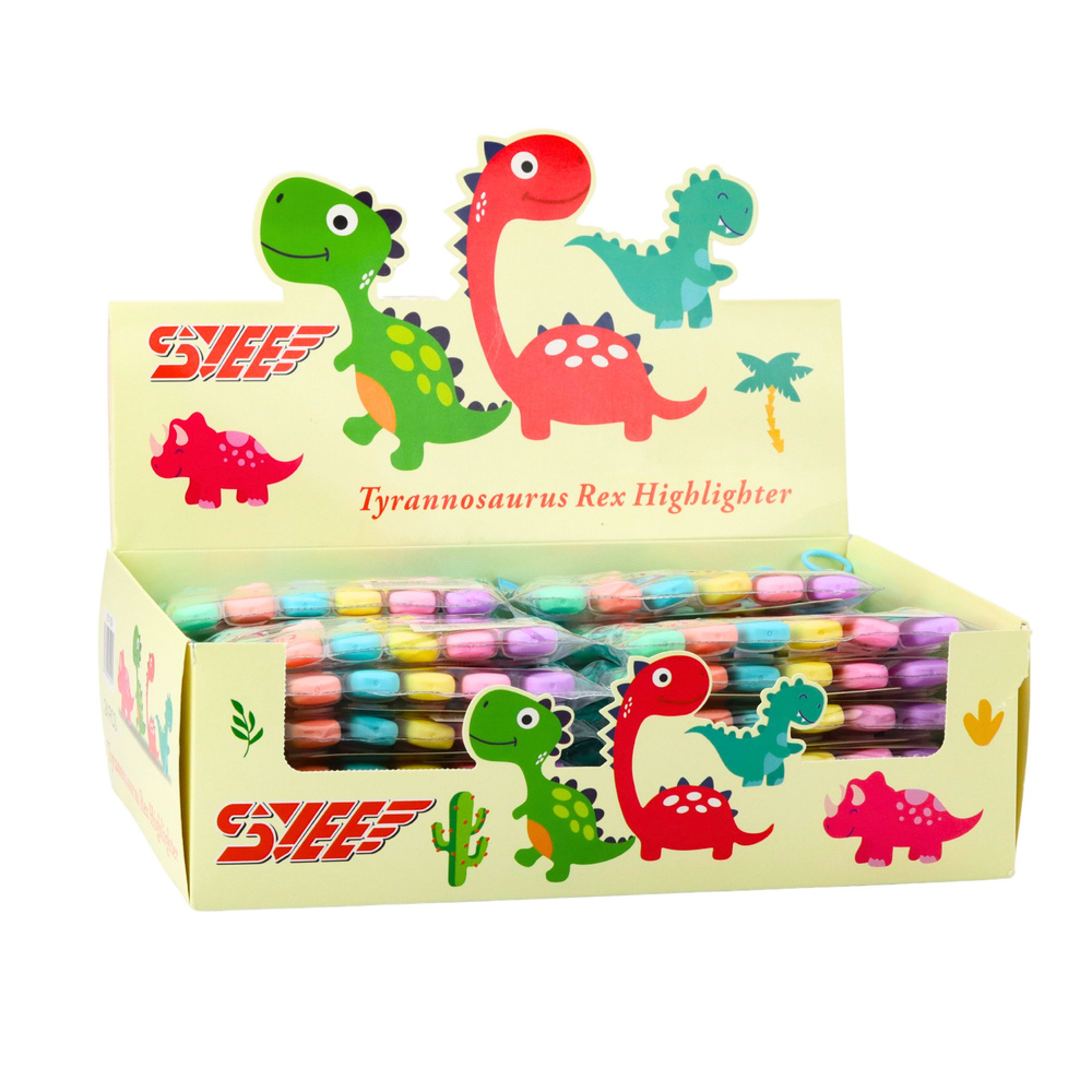 Mini žymeklių rinkinys su dinozaurais dėkle (6 vnt. 8 cm)