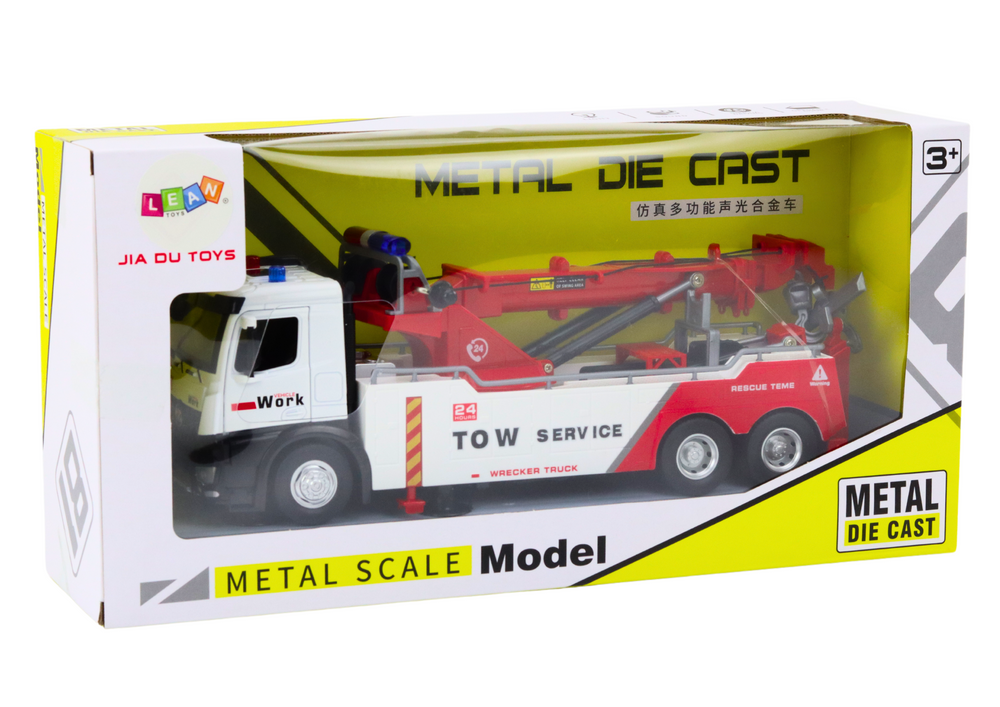 Žaislinis sunkvežimis su kranu, garsais ir šviesomis lean toys