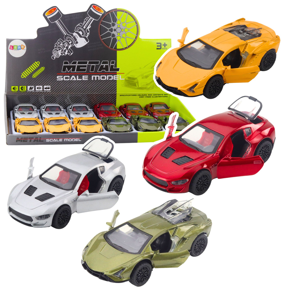 Metalinis sportinis automobilis su šviesomis ir garsais, 12x5.5x3.5 cm