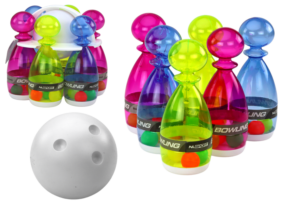 Skaidrių spalvotų bowlingo kėglių rinkinys, 6 vnt.