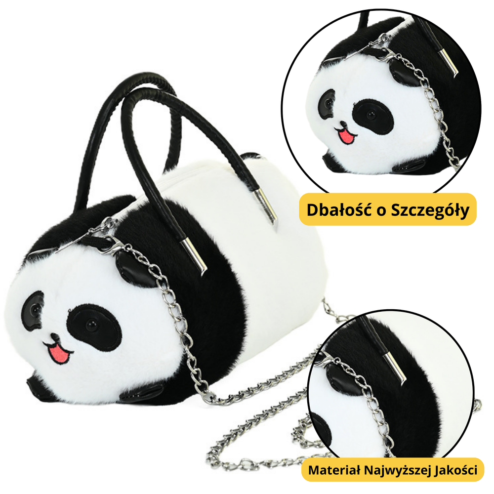 Pliušinė panda rankinė su metaline grandine, 20 cm
