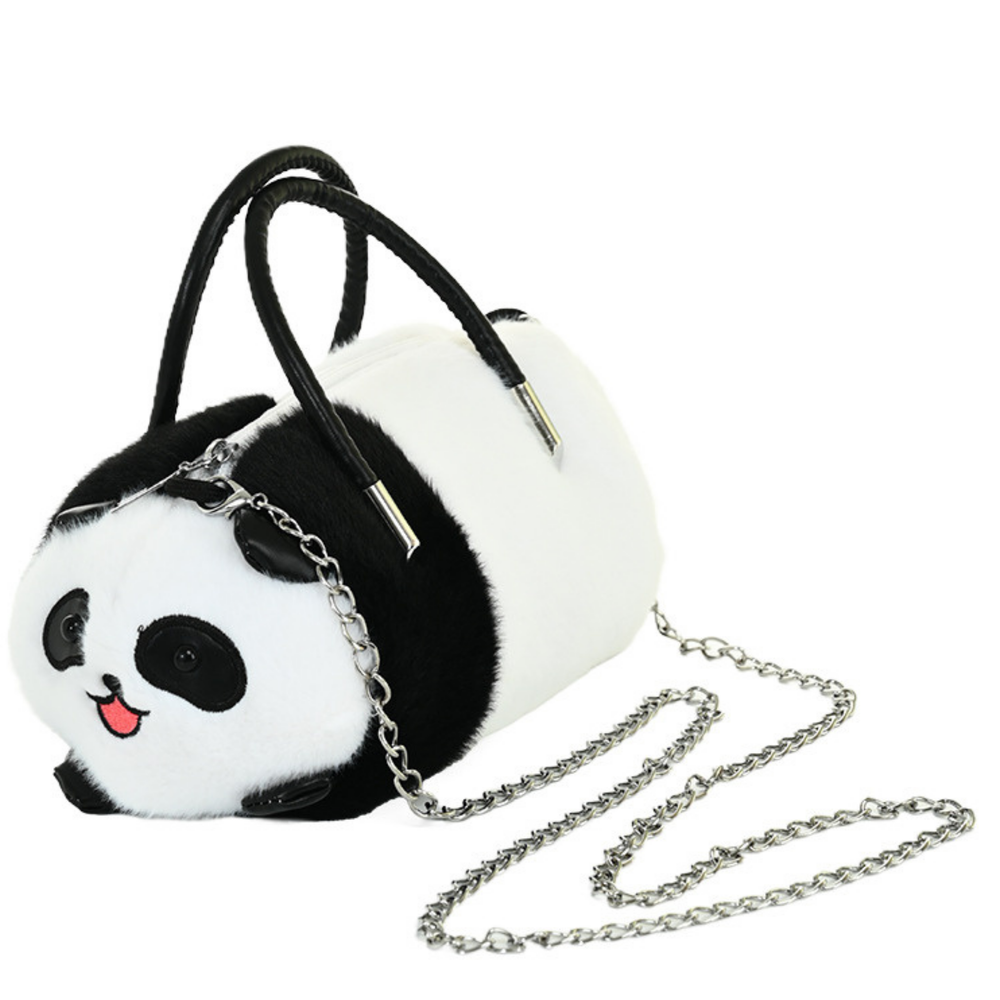 Pliušinė panda rankinė su metaline grandine, 20 cm