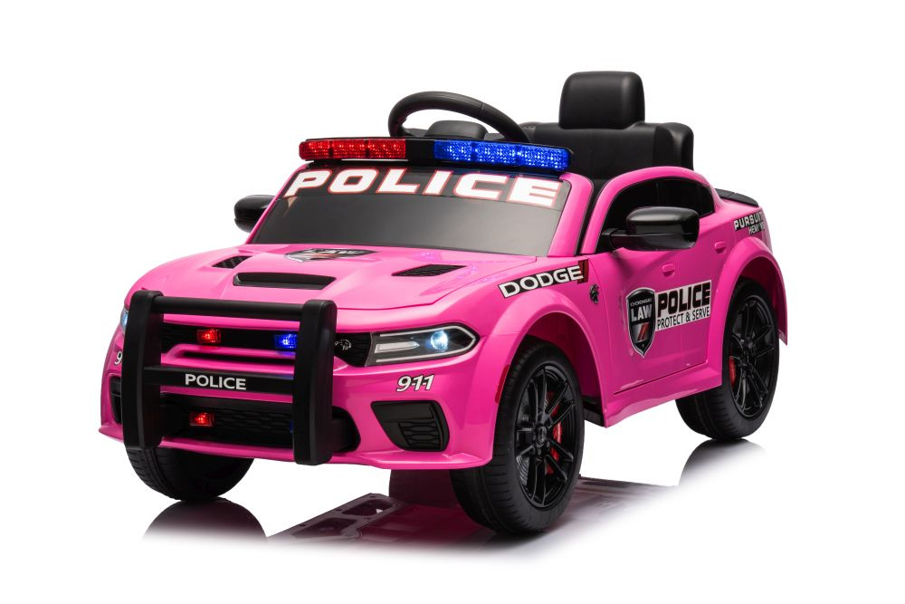 Akumuliatorinis automobilis vaikams dodge charger policija rožinis