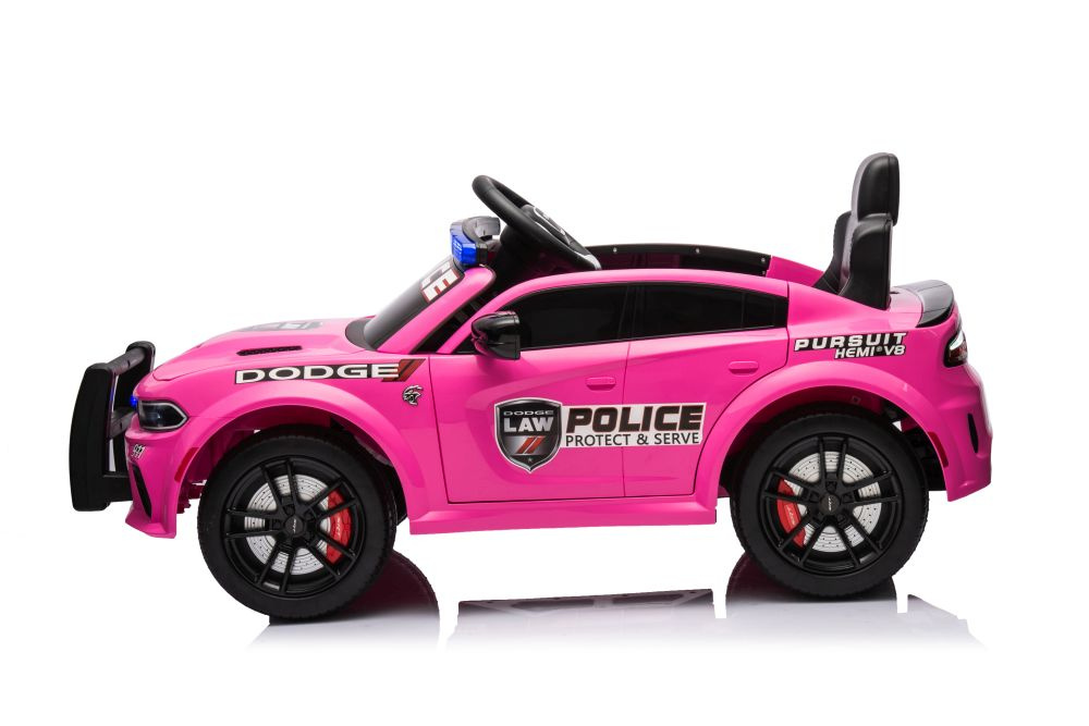 Akumuliatorinis automobilis vaikams dodge charger policija rožinis