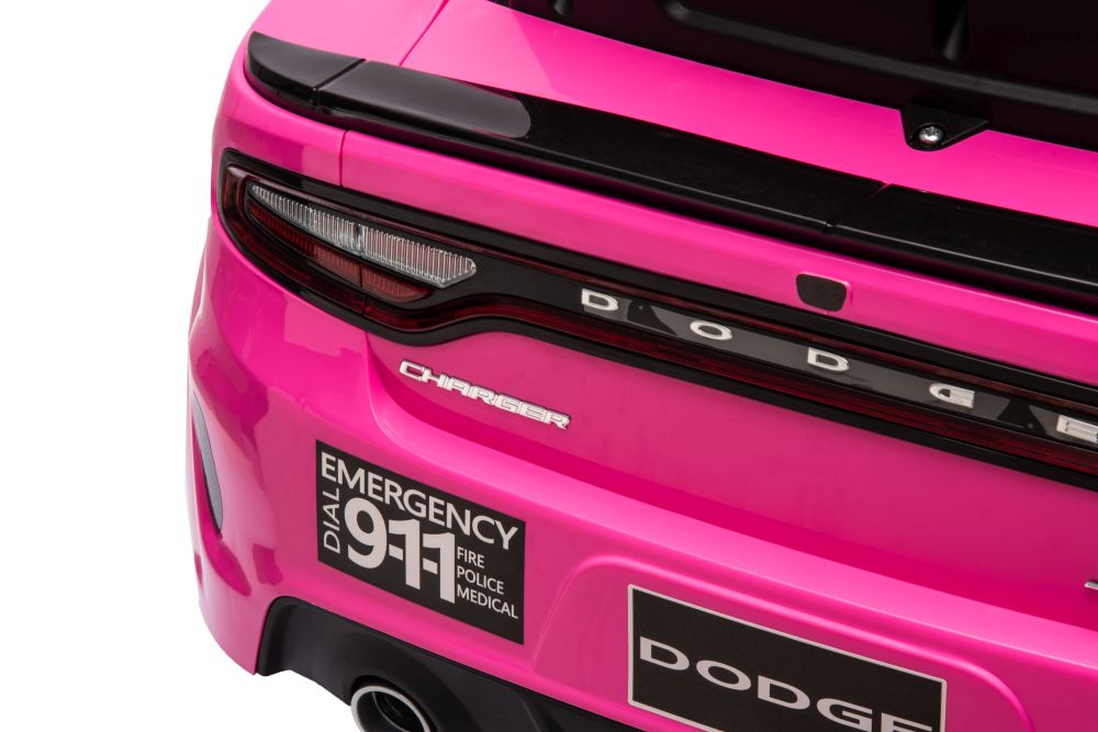 Akumuliatorinis automobilis vaikams dodge charger policija rožinis