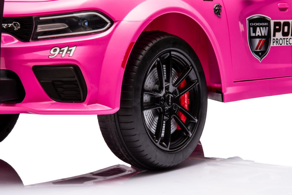 Akumuliatorinis automobilis vaikams dodge charger policija rožinis