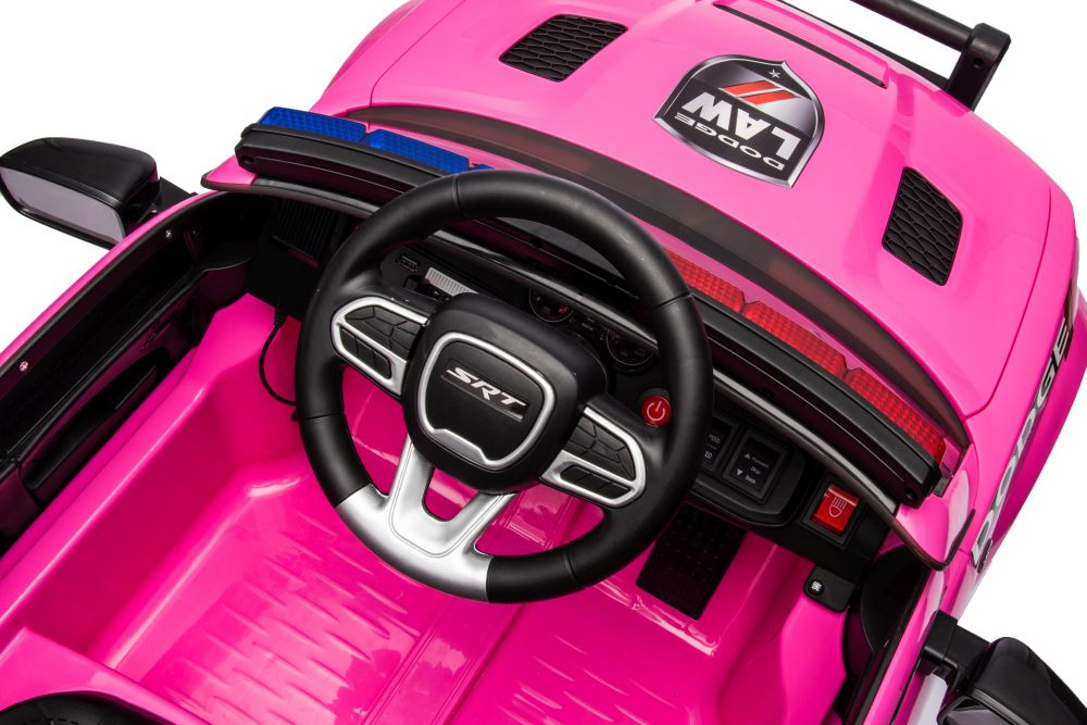 Akumuliatorinis automobilis vaikams dodge charger policija rožinis