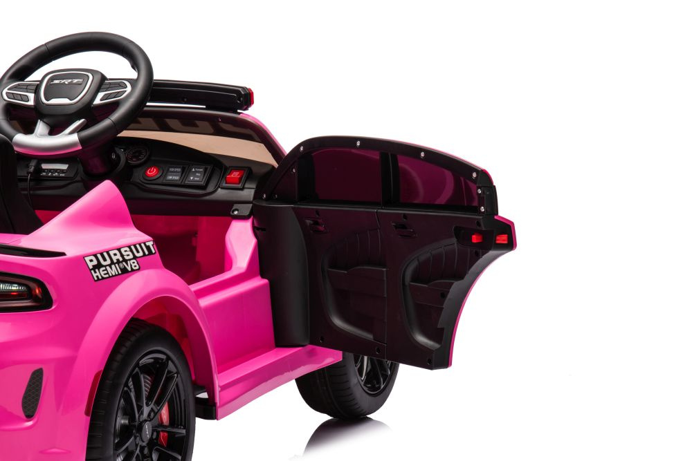 Akumuliatorinis automobilis vaikams dodge charger policija rožinis