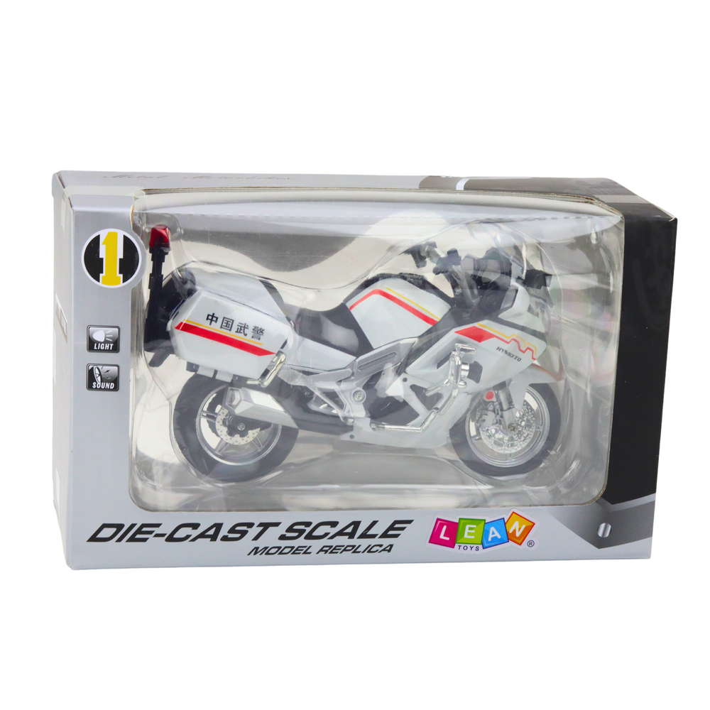 Metalinis motociklas su šviesomis ir garsu – baltai/raudonai/geltonas 1:12