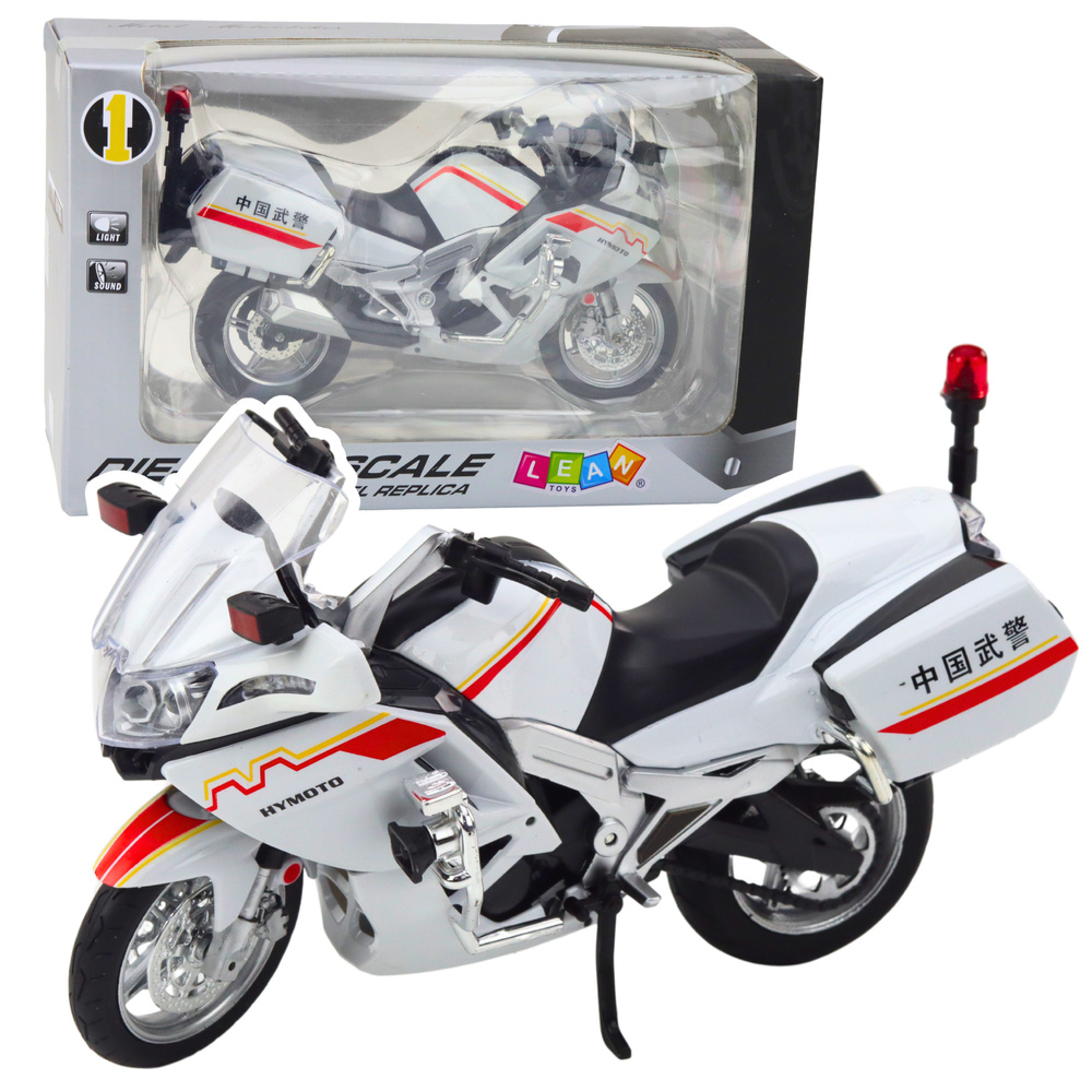 Metalinis motociklas su šviesomis ir garsu – baltai/raudonai/geltonas 1:12