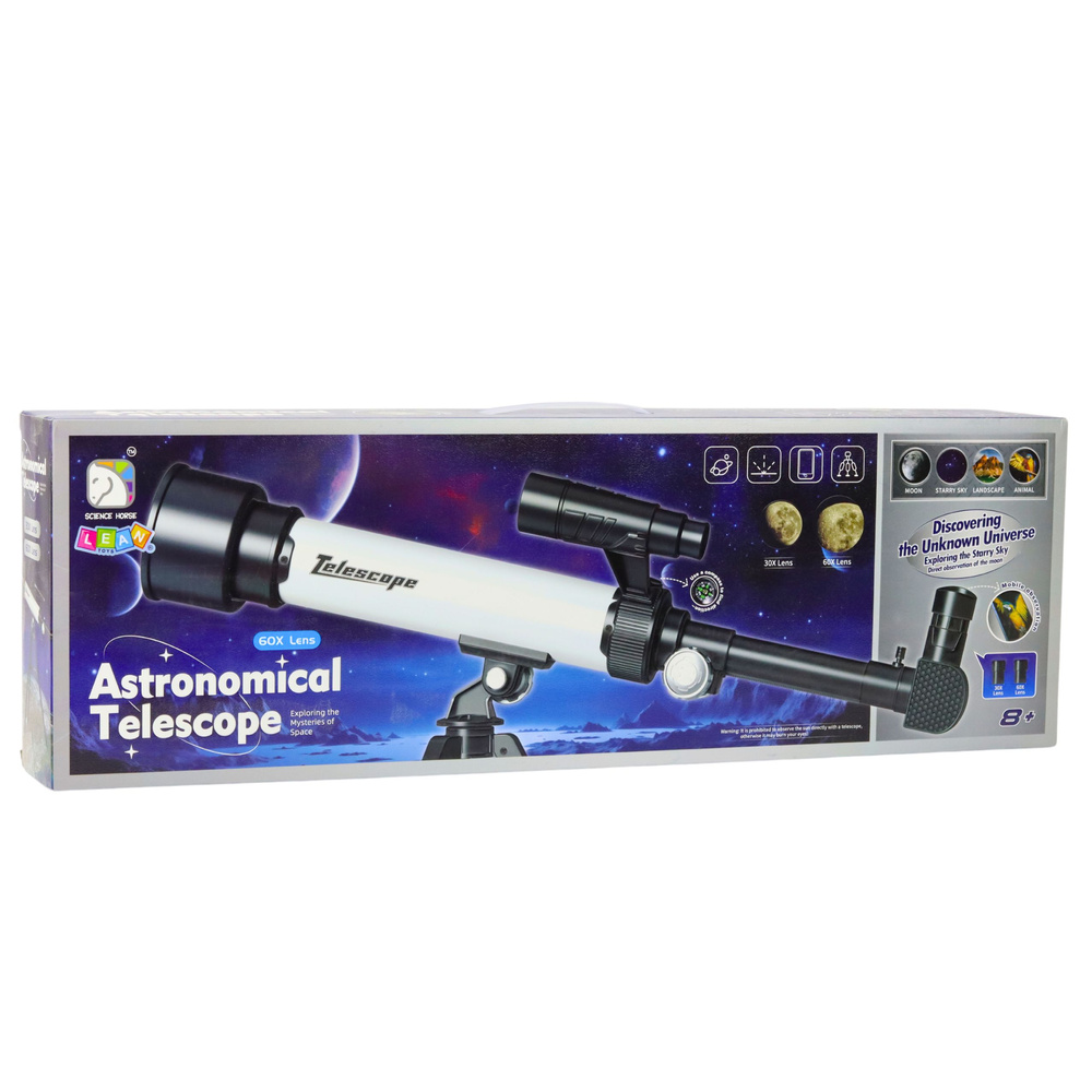 Vaikiškas astronominis teleskopas su telefono laikikliu