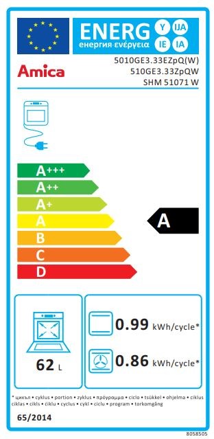 Elektrinė viryklė amica 510ge3.33zpq (w)