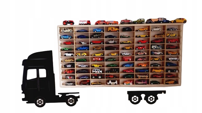 AUTOMOBILIO LENTYNA HOT WHEELS ORGANIZATORIUS 80 SKYRIŲ MEDIS + SUNKVEŽIMIS
