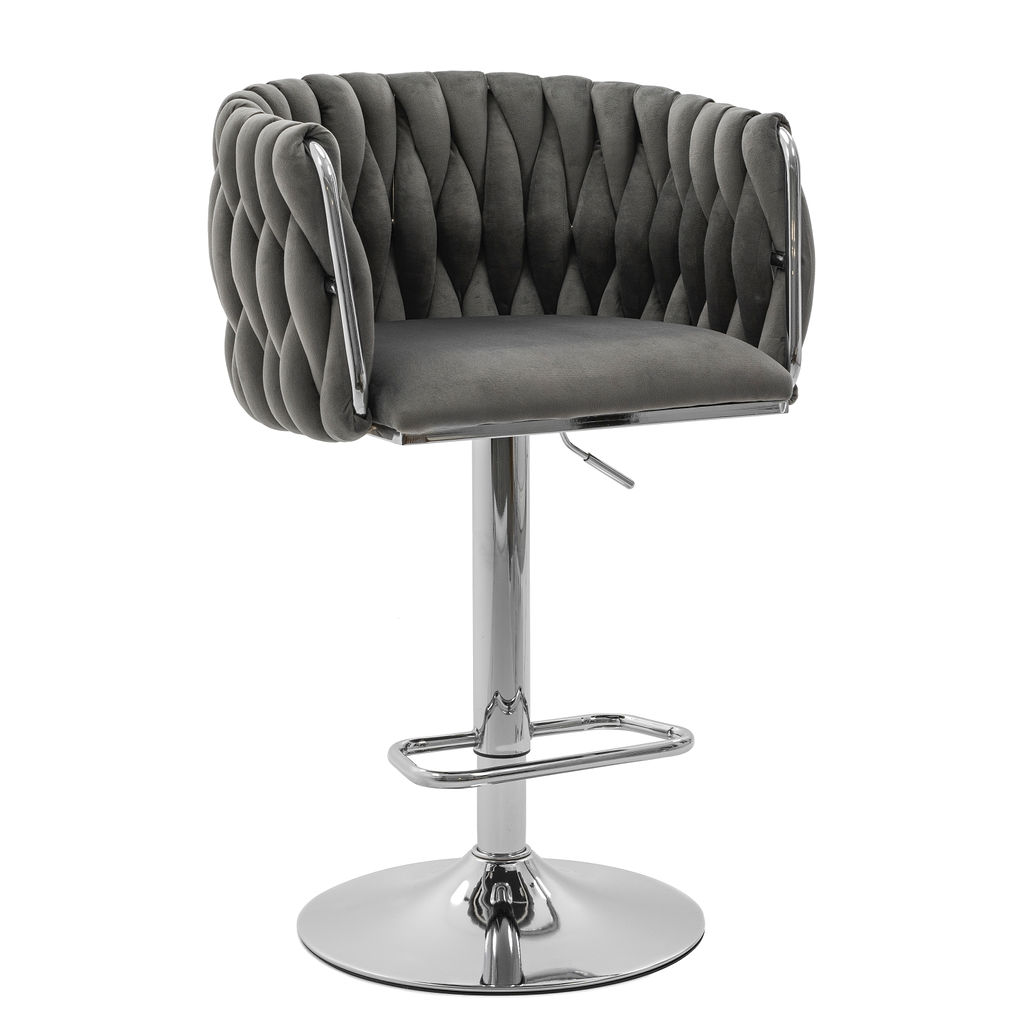 Baro kėdė su pintu atlošu ROSA Grey/Chrome Silver Leg Island