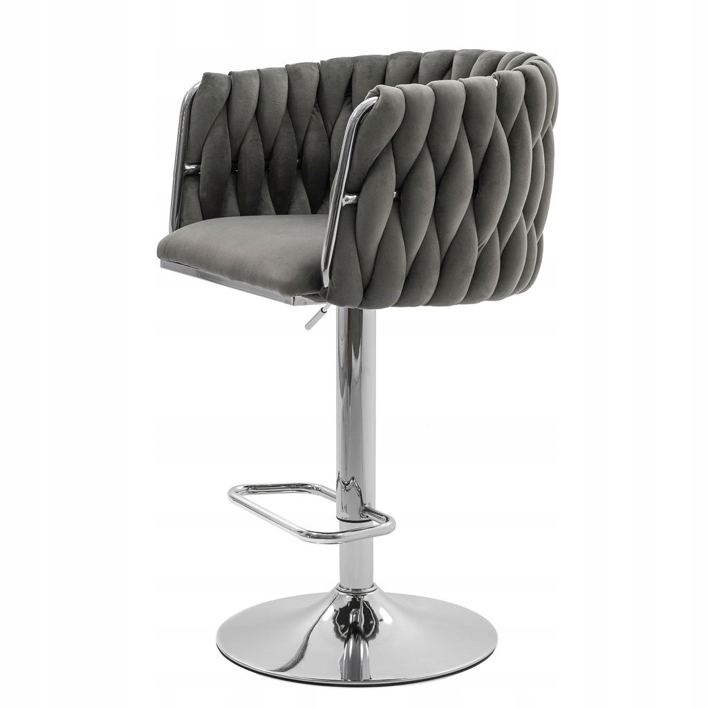 Baro kėdė su pintu atlošu ROSA Grey/Chrome Silver Leg Island