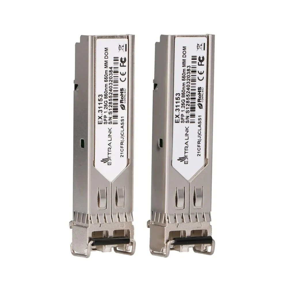 Extralink sfp modulis 1,25gbps, lc/upc, 850nm, 550m, multi mode, dom, 2 vnt.