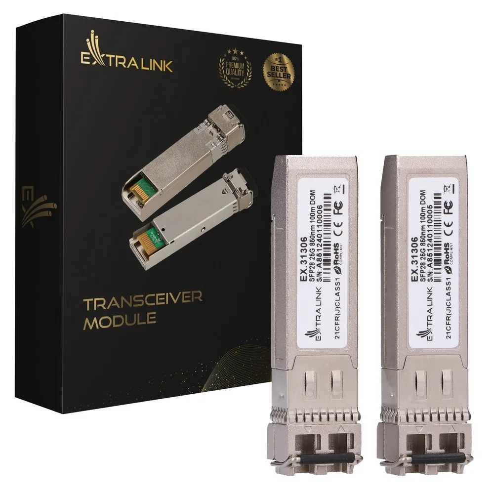 Extralink sfp28 25g modulis, 2 vnt., lc/upc duplex, multi mode, pilkas