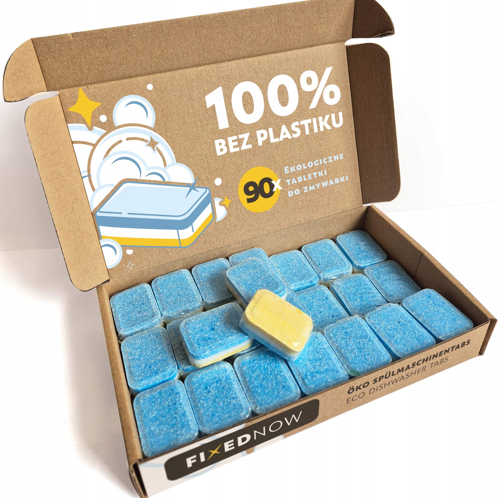 90 x ekologiškų indaplovių tablečių be plastiko, pagamintų lenkijoje