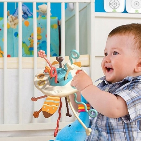 Montessori sensorinis žaislinis kramtukas-barškutis daugiafunkcinė lapė Woopie 51510
