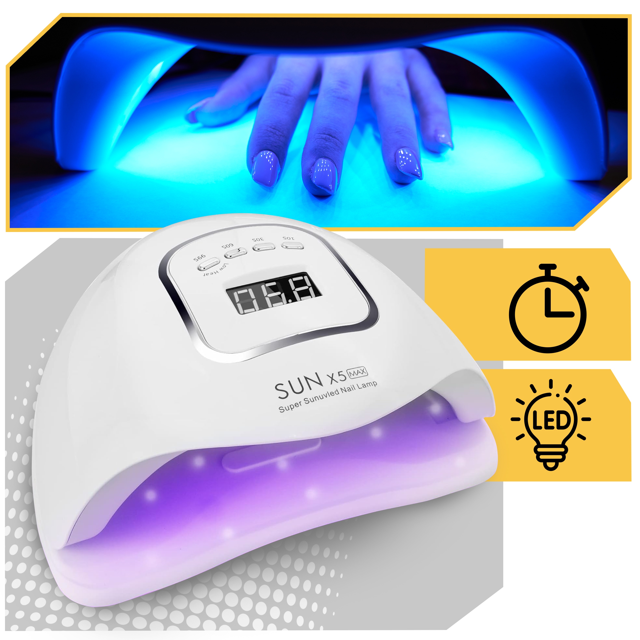 Uv vadovaujama nagų lempa 80w hibridams geliams stipri saulė x5 max lcd hibridai