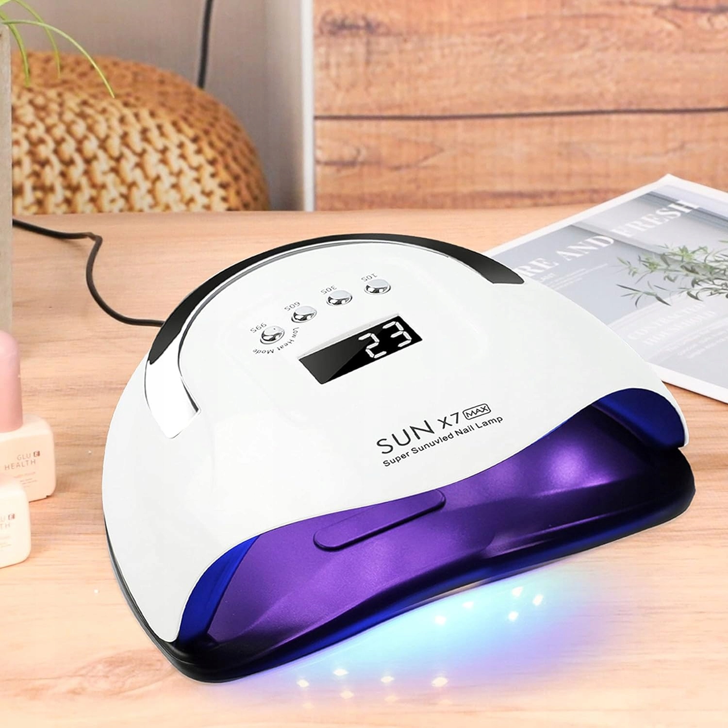 Nagų lempa 220 w uv hibridams, geliams led saulės x7 lcd dvigubas max modelis 2024