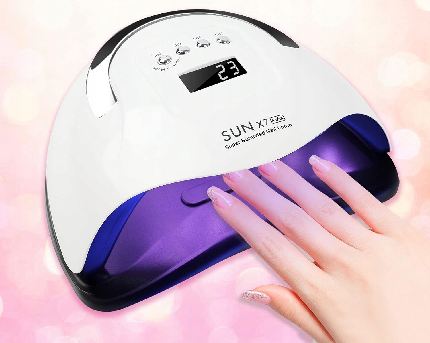 Nagų lempa 220 w uv hibridams, geliams led saulės x7 lcd dvigubas max modelis 2024