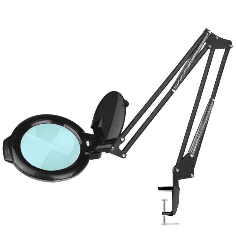 Kosmetologinė LED lempa su lupa 5D 8W (juodos spalvos, tvirtinama prie stalo)