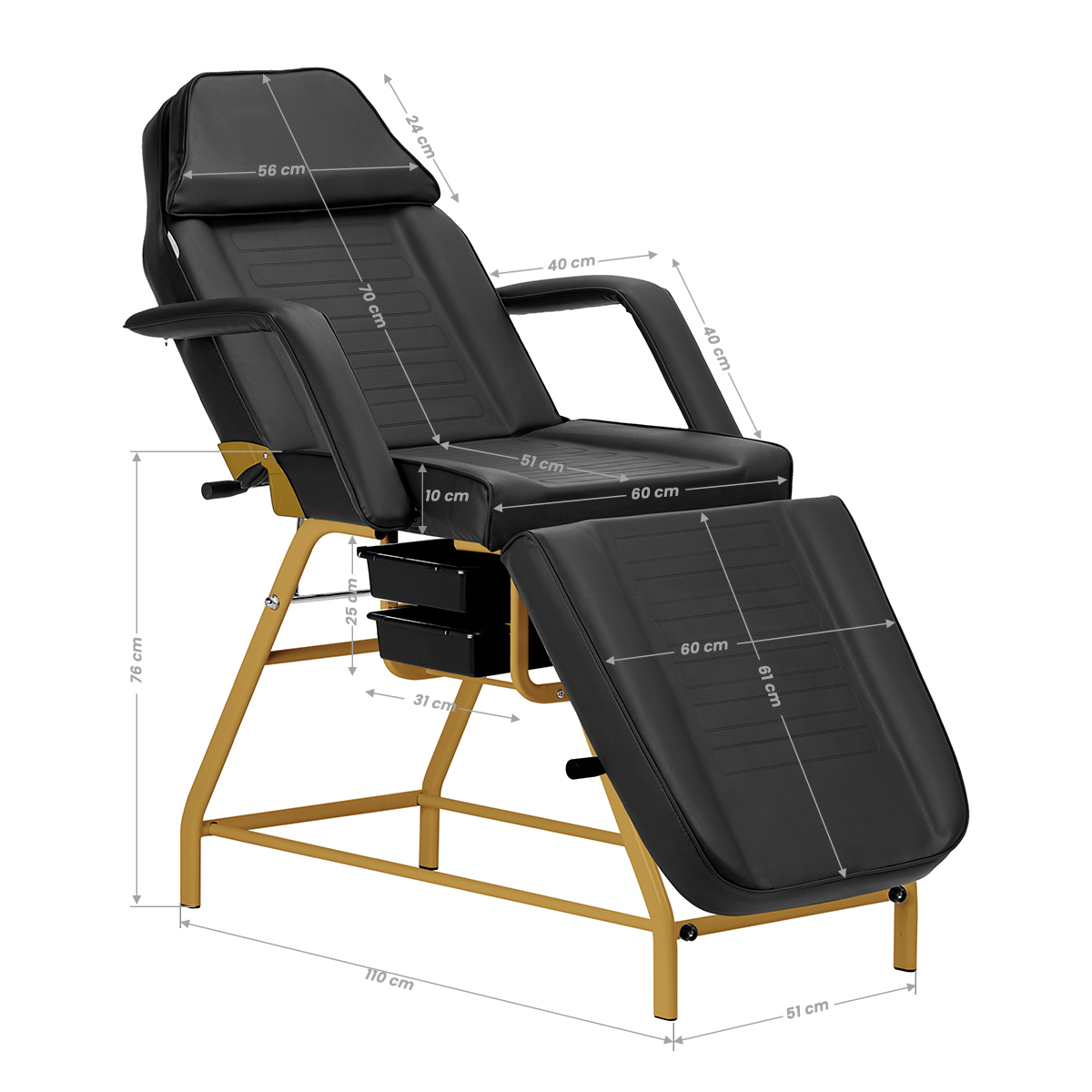 ACTIVESHOP 557G – funkcionalus kosmetologinis fotelis su dviem stalčiais