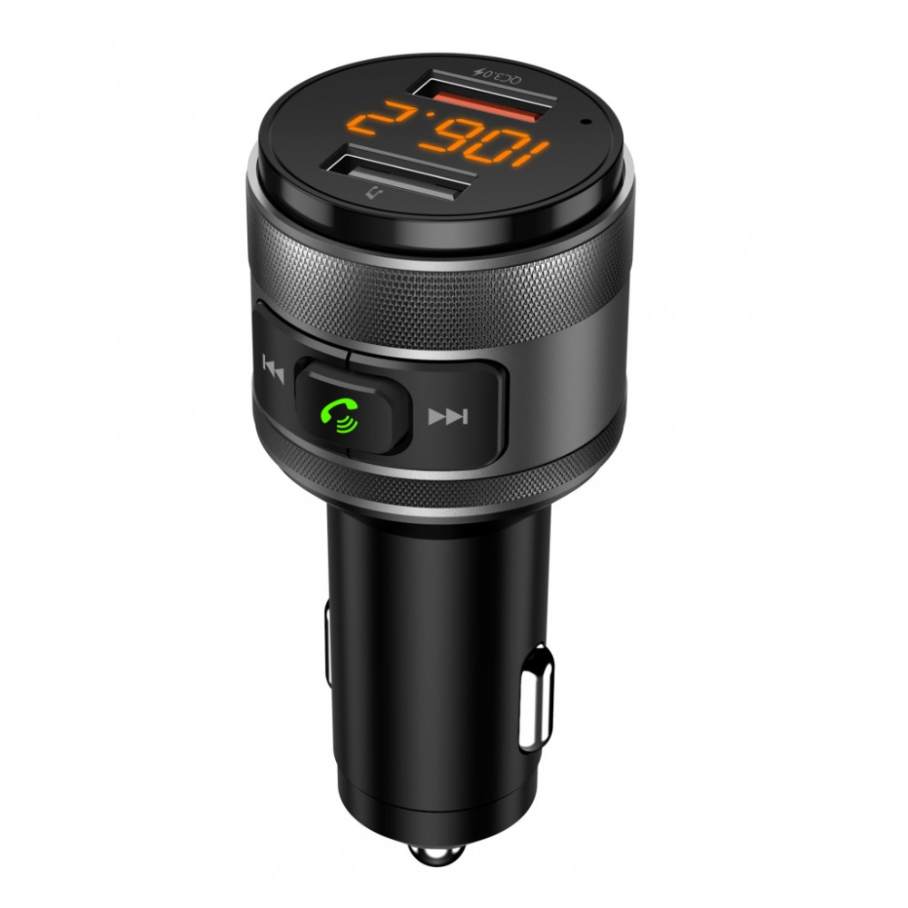 Automobilinis art fm bangų moduliatorius su bluetooth 5.0 + 2 x usb a qc3.0 fm-57, juodas