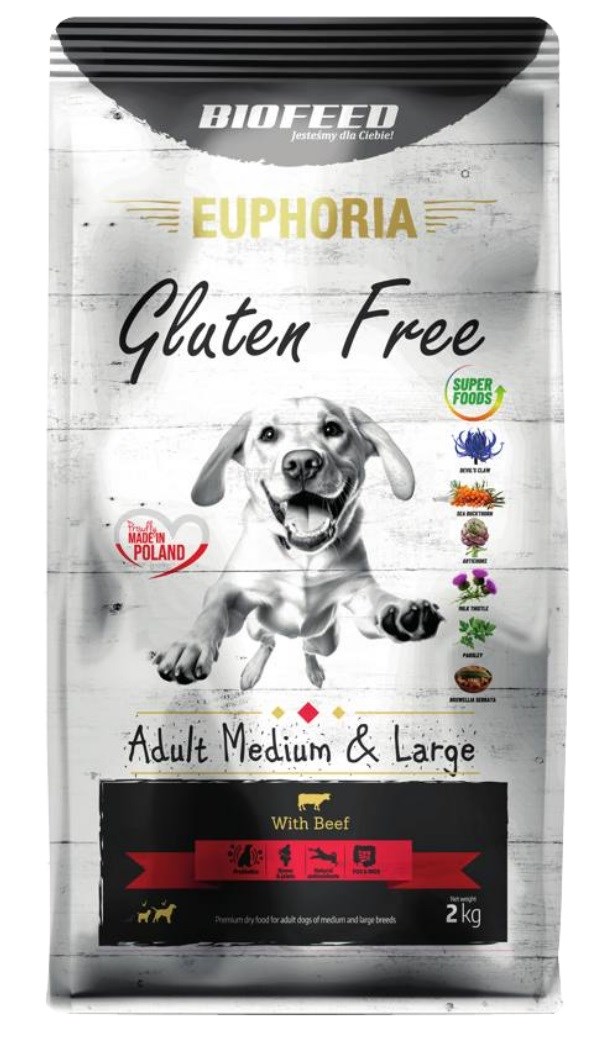 Biofeed euphoria gluten free dideliems šunims su jautiena, 2kg