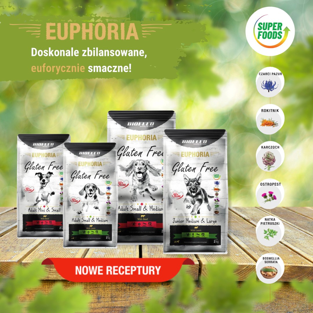 Biofeed euphoria gluten free dideliems šunims su jautiena, 2kg
