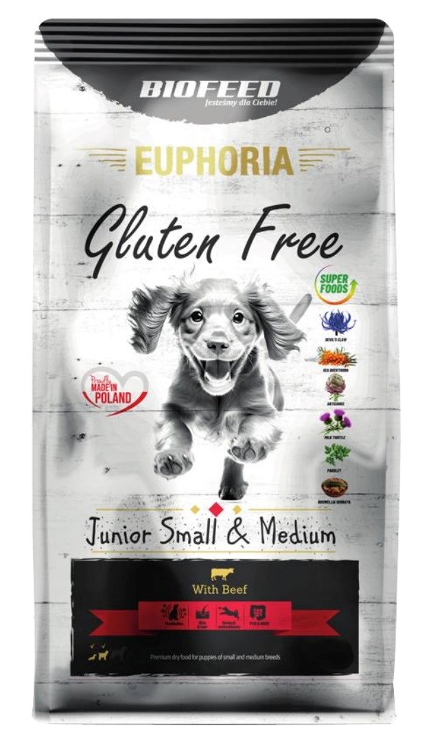 Biofeed euphoria gluten free junior small&medium su jautiena, 12kg