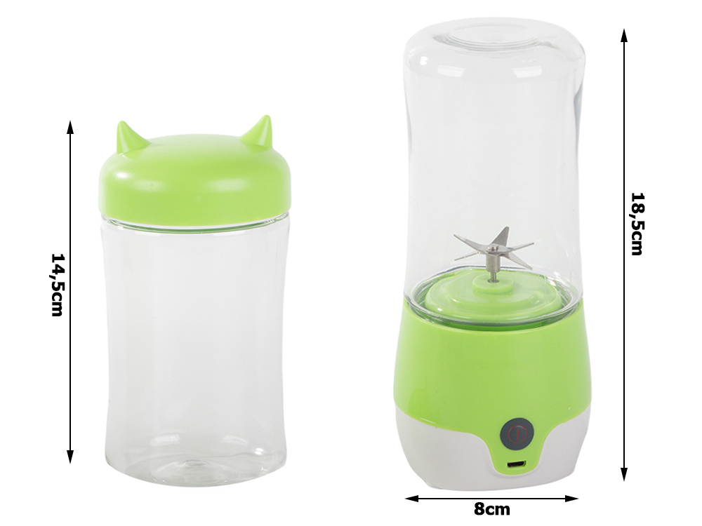 Nešiojamas usb trintuvas kokteiliams 350ml, 35w, žalias
