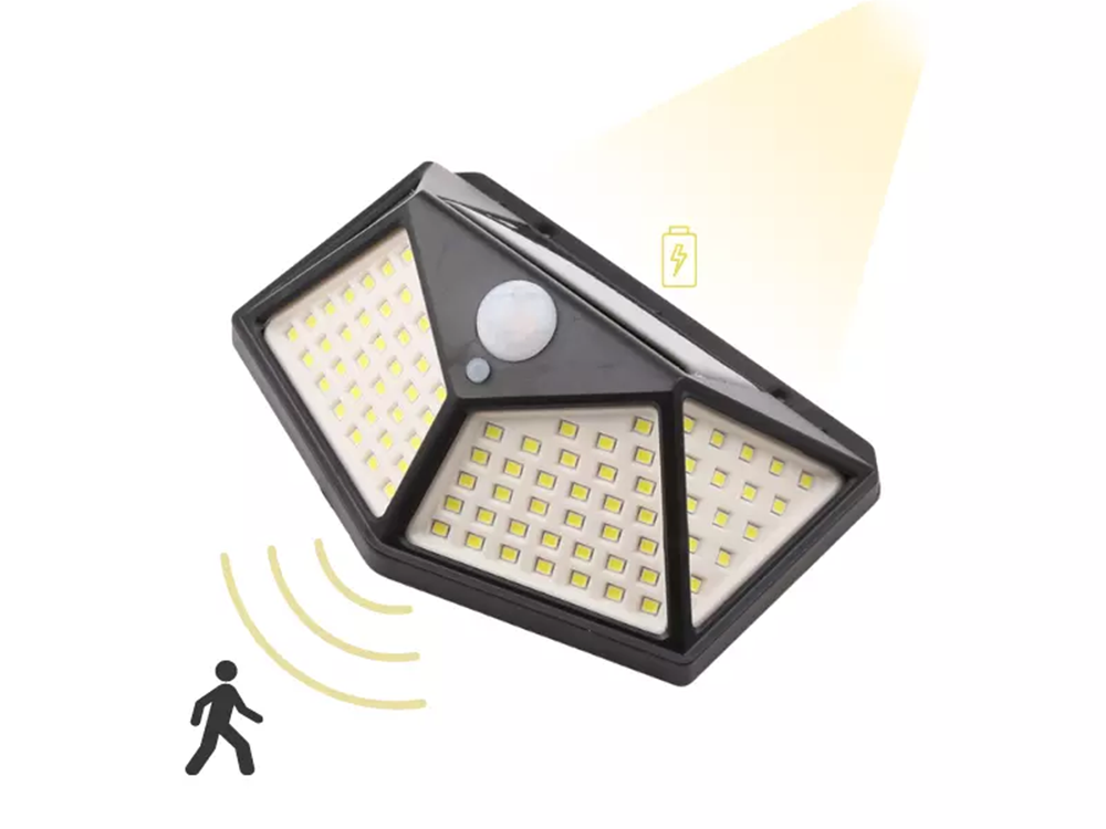 Saulės lempa 100 led su judesio ir prietemos jutikliais