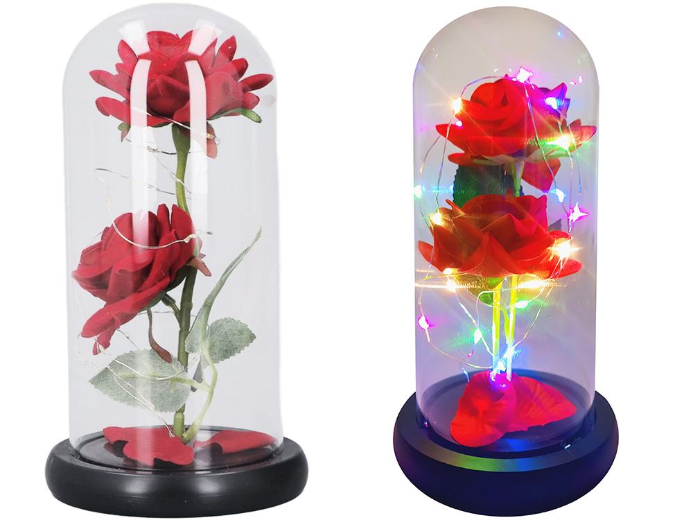 Amžina raudona rožė stikliniame gaubte su led rgb apšvietimu