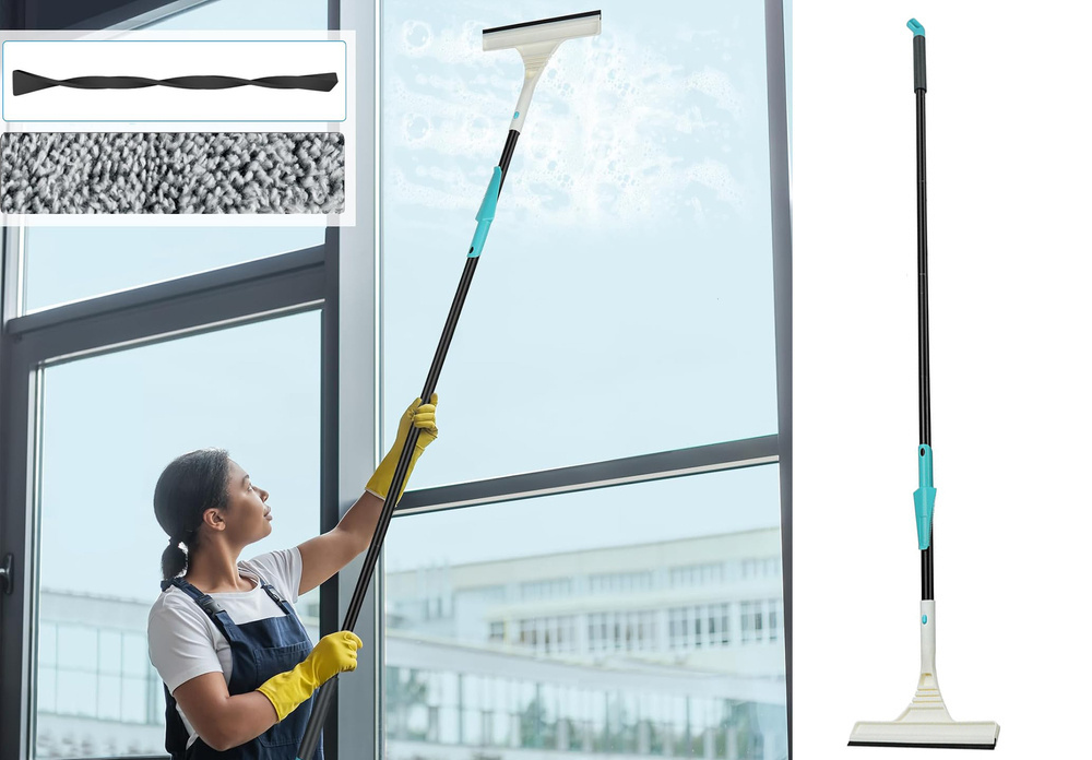 Langų valymo rinkinys su teleskopine rankena 160 cm 2-in-1
