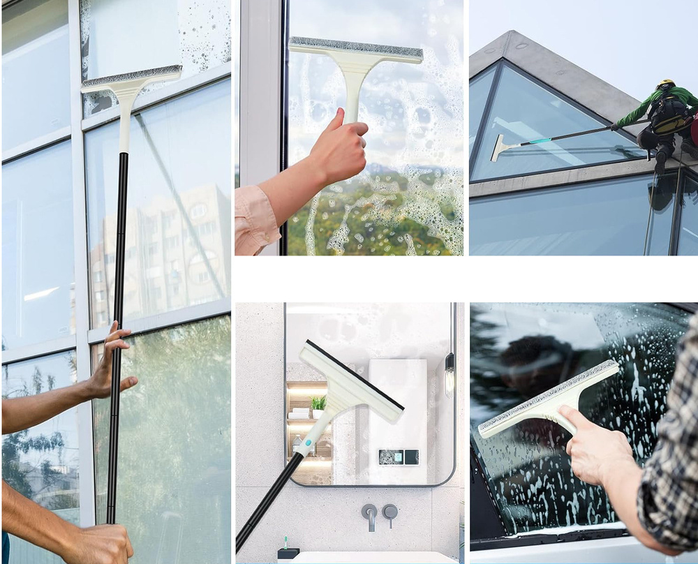 Langų valymo rinkinys su teleskopine rankena 160 cm 2-in-1