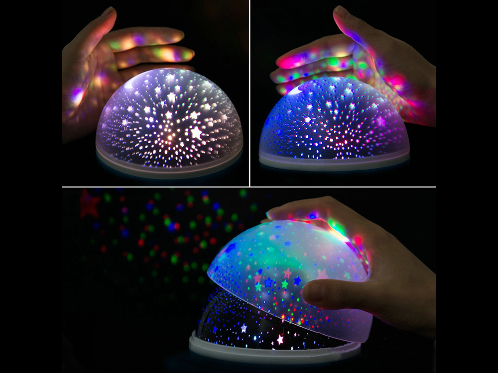 Žvaigždžių projektorius su 360° sukimu ir šiltu apšvietimu, 11x14 cm, mėlynas
