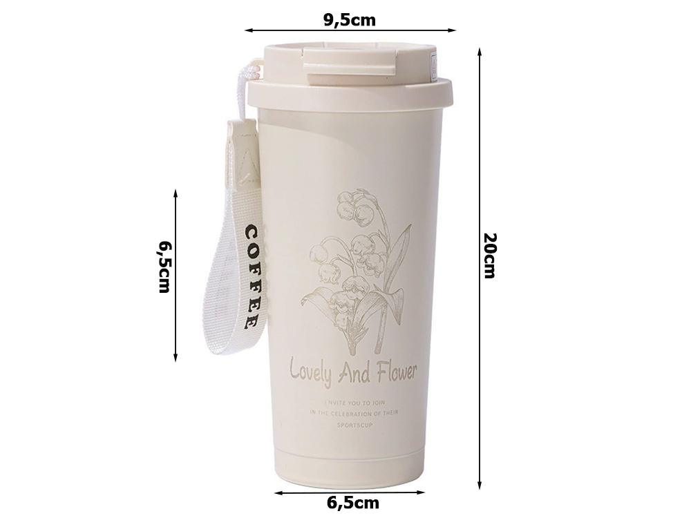 Termo puodelis su šiaudeliu ir rankena, 530ml 1