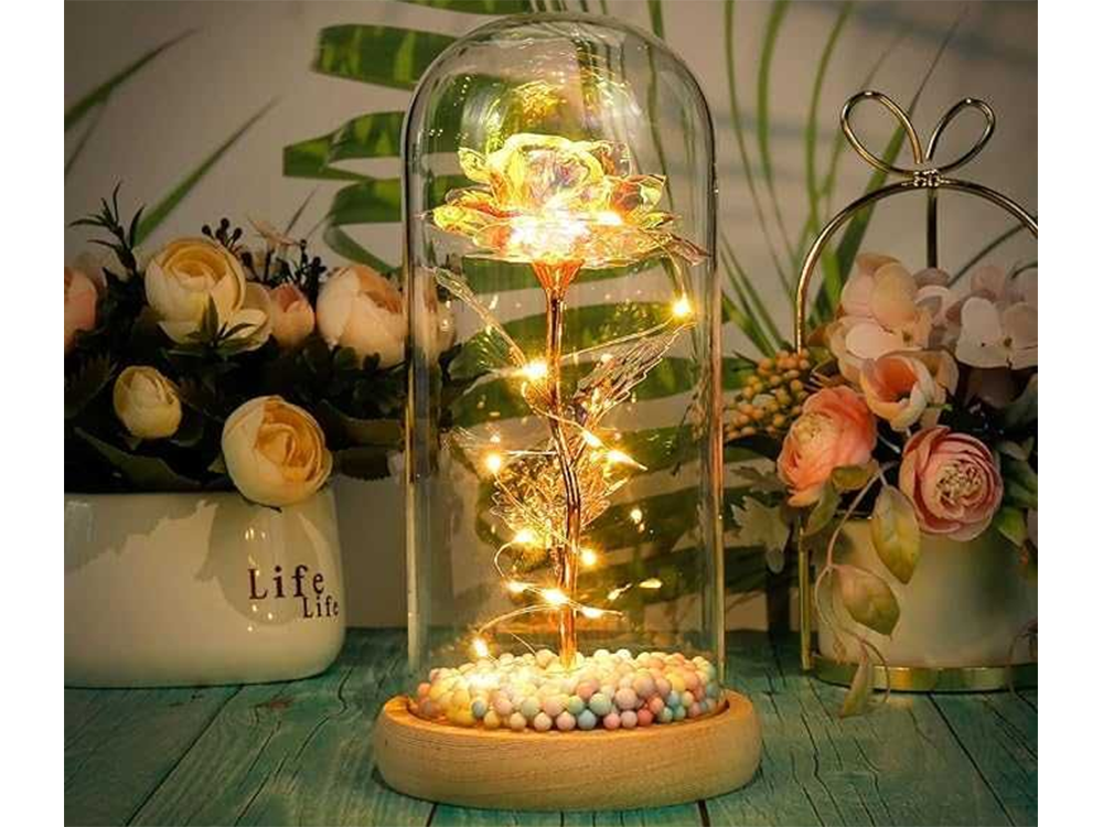 Rožė stiklo gaubte su led apšvietimu